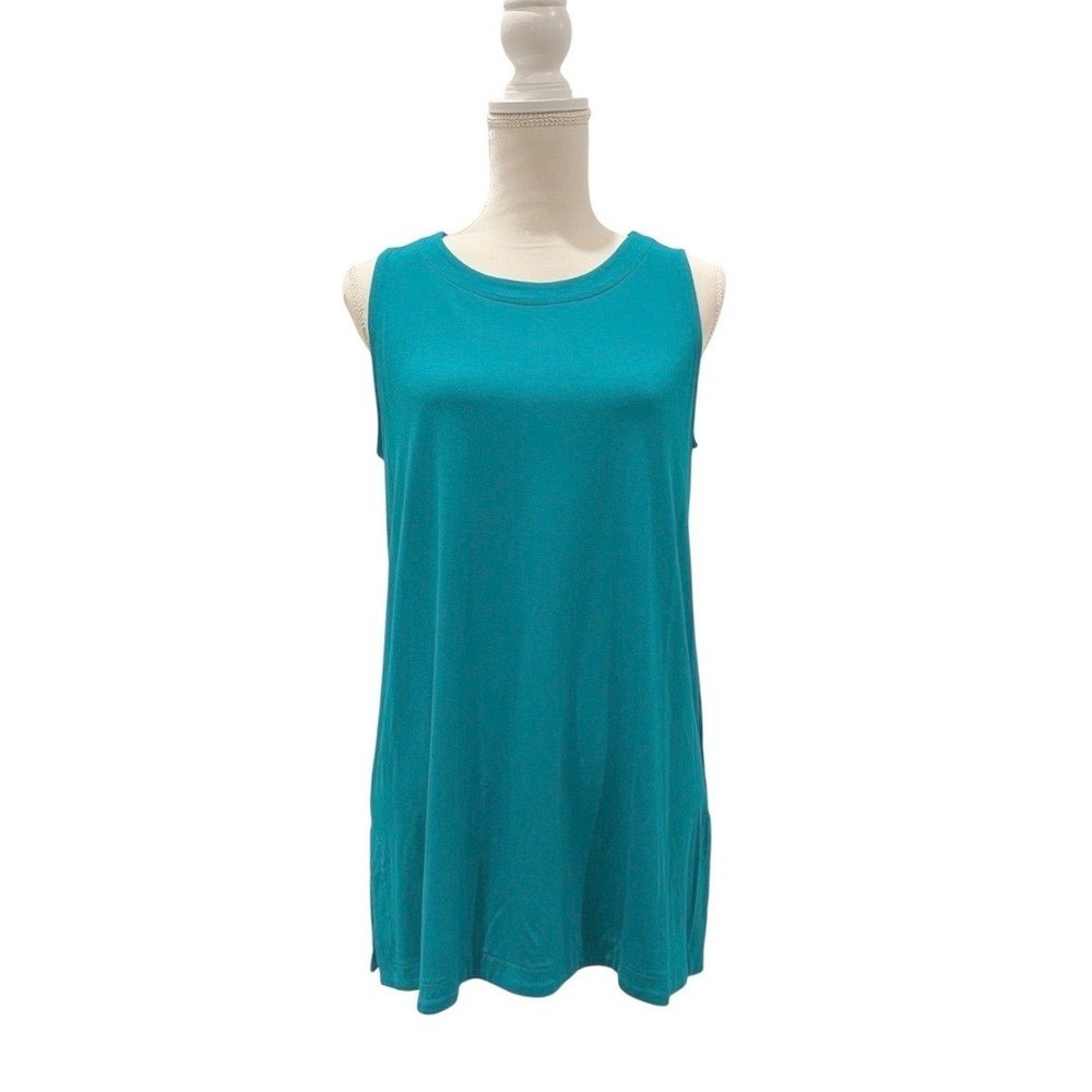 J. Jill Wearever Collection Womens Teal Blue Stretch Slit Hem Tank Top M Tall